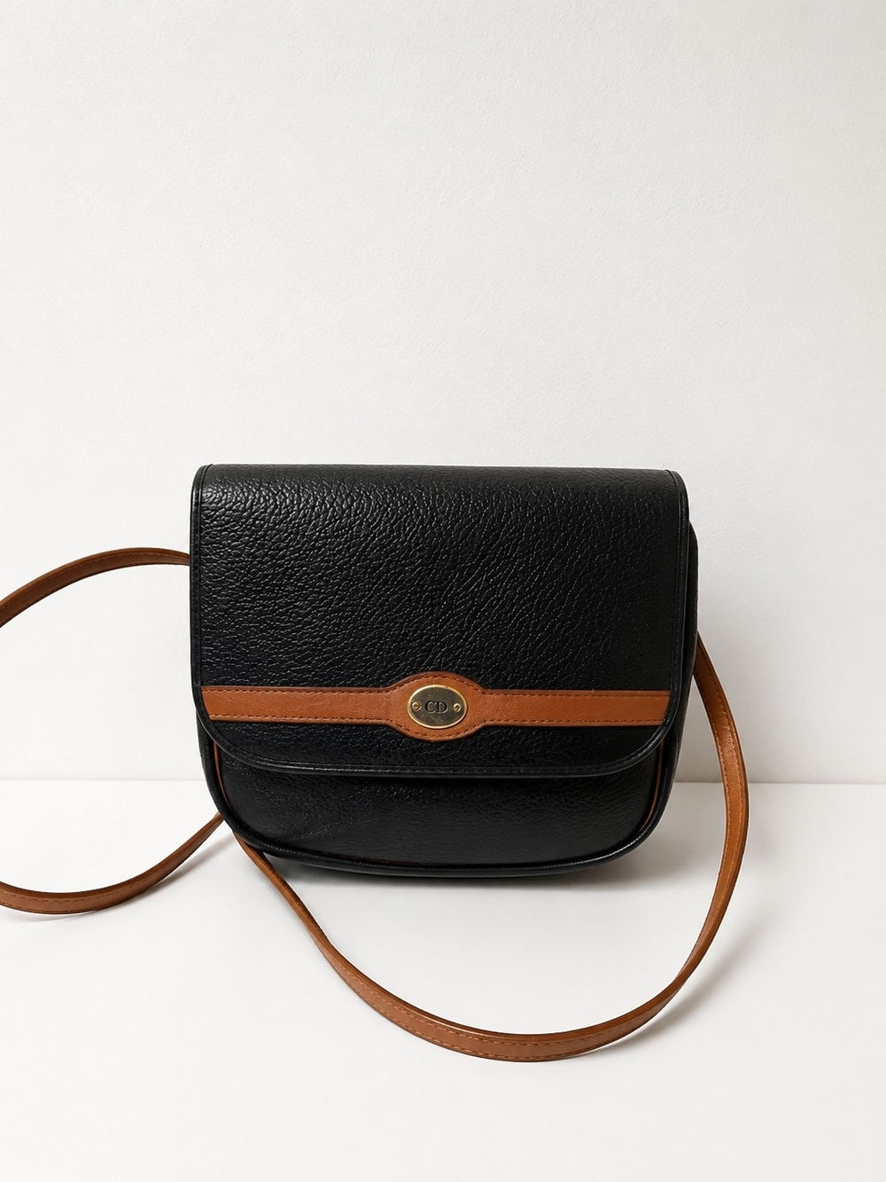 Vintage Christian Dior Black and Brown Leather Crossbody Bag